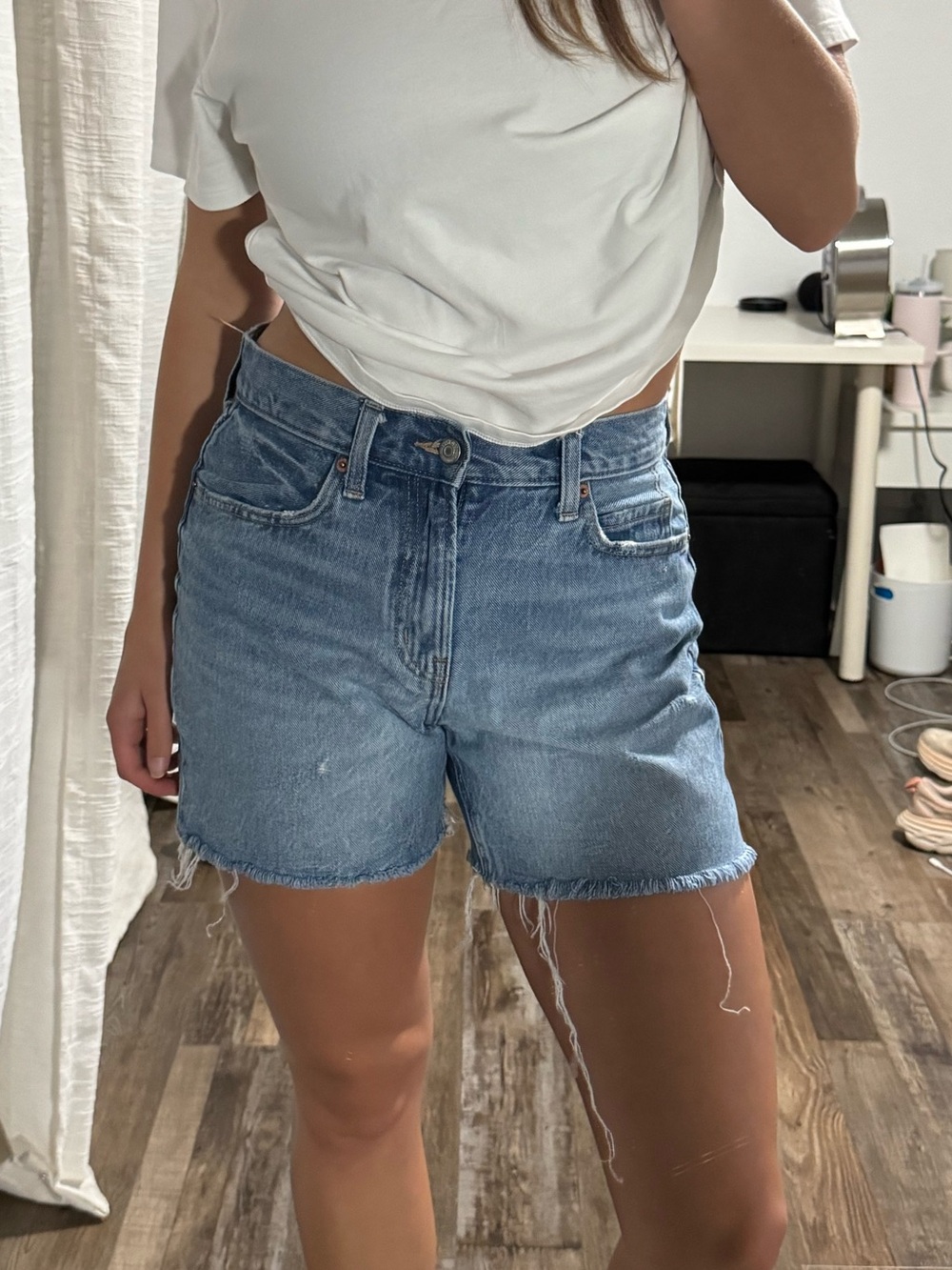 Old navy slouchy straight high rise shorts with raw hem